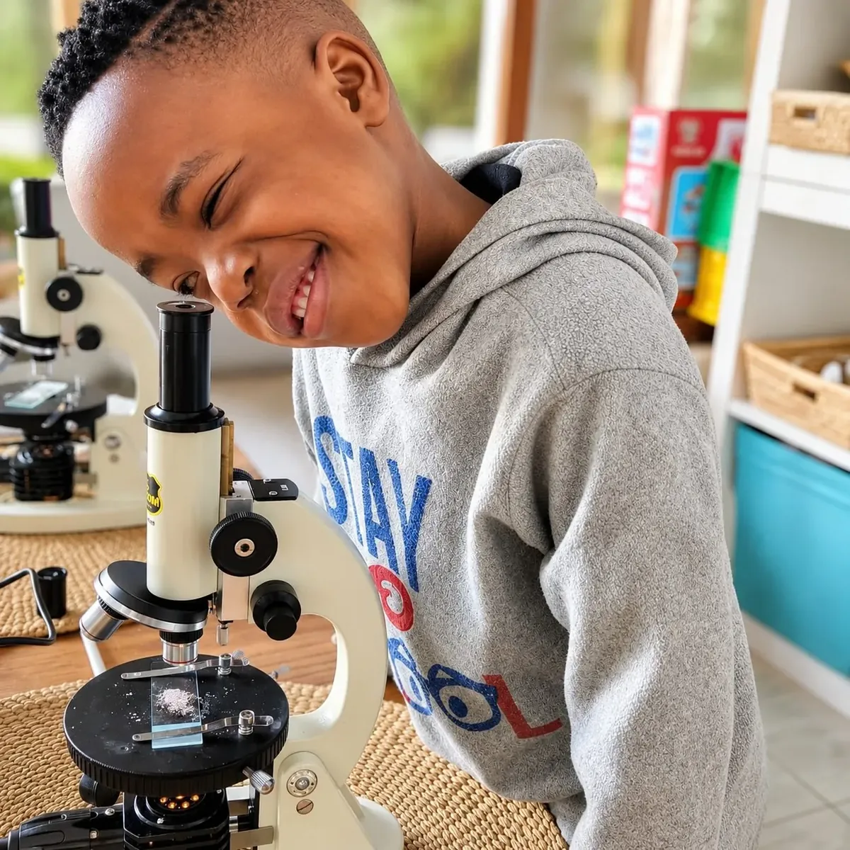 Young scientist at the microscope